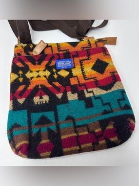 Pendleton Wool Scout Bag with Leather Trim, Crossbody, Colourful, Geometric